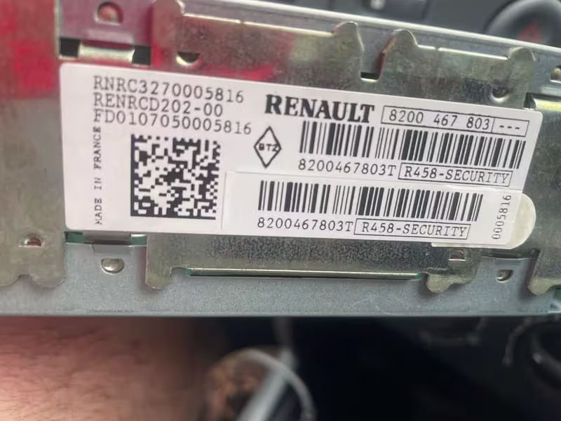 Renault radio security code label example